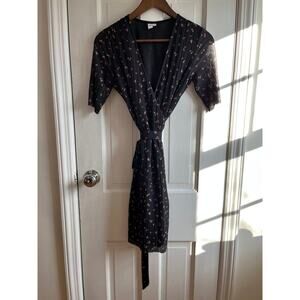 & Other Stories Pleated Mesh Wrap Mini Dress Rose Floral Black Pink US 2 Small